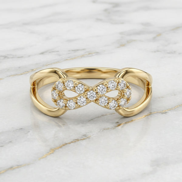 Anillo Infinito con Piedras Blancas en Oro Amarillo 10K - 1.60g