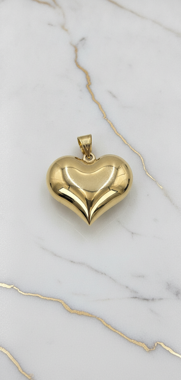Dije Corazón Bombé 3D Grande Pulido Espejo en Oro Amarillo 10K (7.15g)