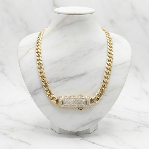 Cadena Tejido Mónaco / Cubano con Detalle Pavé en Oro Amarillo 10K (11.36g)