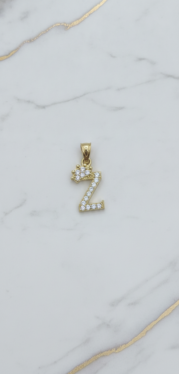 Dije Letra Inicial Z con Corona y Zirconias en Oro Amarillo 10K (0.83g)