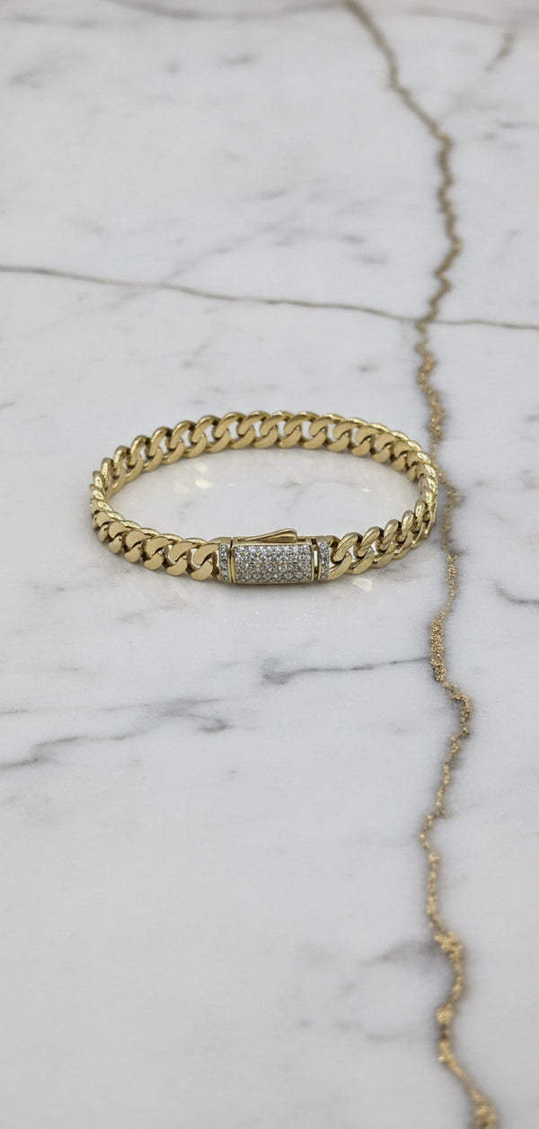 Pulso Tejido Mónaco con Detalle Pavé en Oro Amarillo 10K (9.50g)
