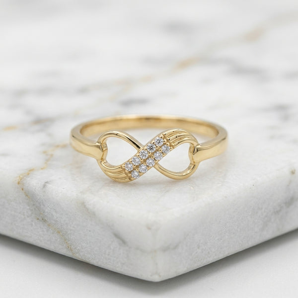 Anillo Infinito con Doble Hilera de Zirconias en Oro Amarillo 10K - 1.47g