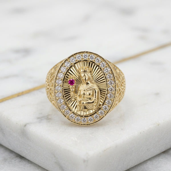 Anillo Virgen de la Caridad del Cobre en Oro Amarillo 10K - 6.89g