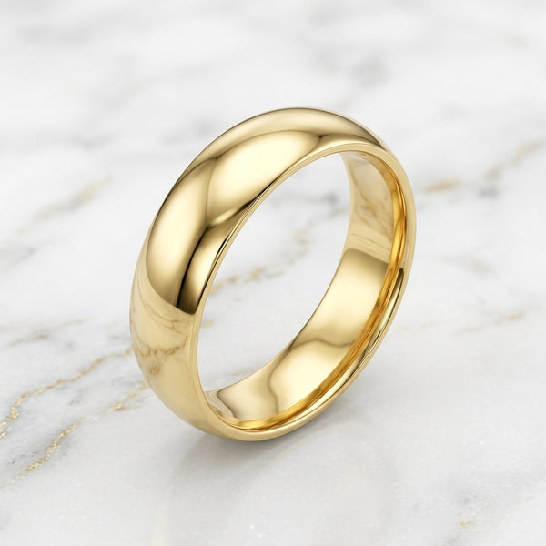 Anillo Alianza de Matrimonio Clásica Media Caña Pulida en Oro Sólido Amarillo 10K (Talla 10 - 5.40g)