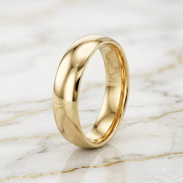 Alianza de Matrimonio Clásica Media Caña Lisa de Alto Pulido en Oro Sólido 10K (Talla 10) - 5.48g