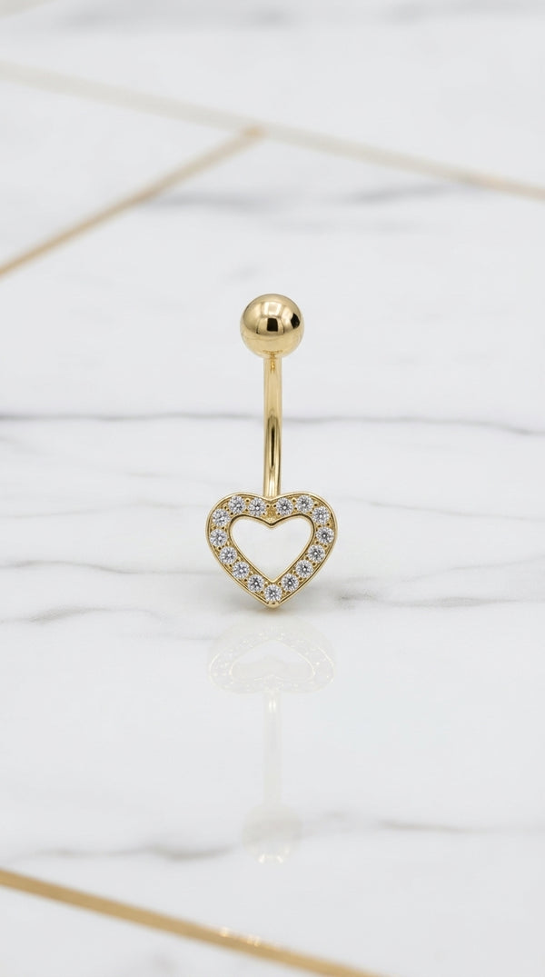Piercing de Ombligo Corazón Calado en Pavé de Circonias en Oro Amarillo de 10K (1.40g)