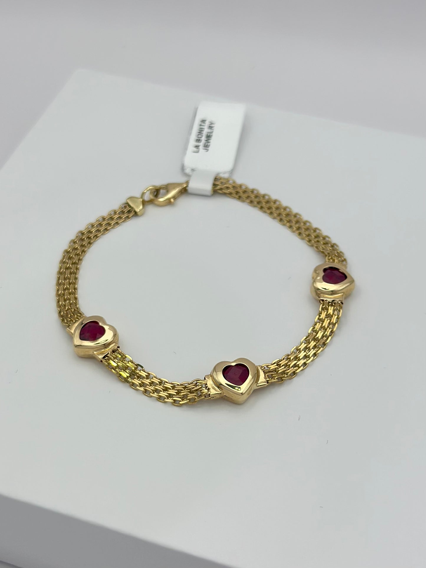 Pulsera Corazon Rojo 10k 7"