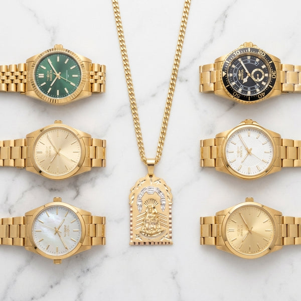 Combo Oferta: Cadena Cubana (Size 22" o 24") con Dije Capilla Virgen de la Caridad en Oro 10K (17.94g) + Reloj de Hombre a Elegir