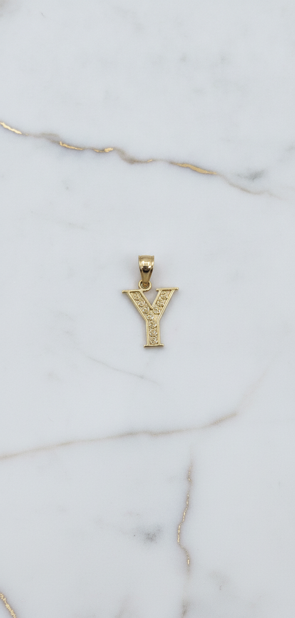Dije Letra Inicial Y Tallada con Rosetas y Borde Diamantado en Oro Amarillo 10K (0.60g)