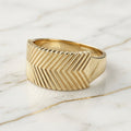 Anillo Chevron Espiga Oro Sólido 10K Tallado 3.38g