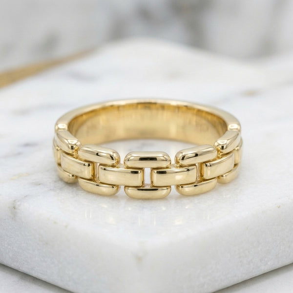 Anillo Tejido Pantera de Triple Hilera en Oro Amarillo 10K - 2.40g