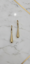 Aretes Colgantes de Gota / Lágrima Alargada de Alto Pulido en Oro 10K - 2.05g
