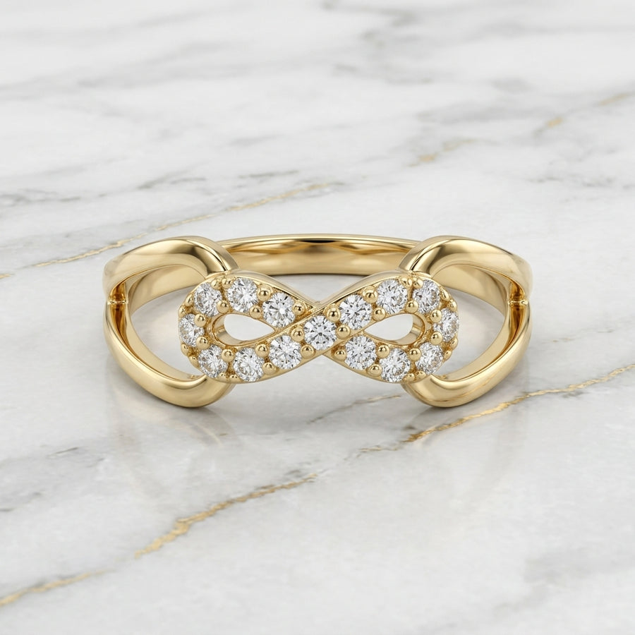 Anillo Infinito con Piedras Blancas en Oro Amarillo 10K - 1.60g