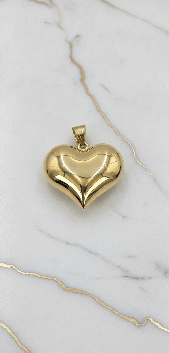 Dije Corazón Bombé 3D Grande Pulido Espejo en Oro Amarillo 10K (7.15g)