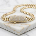 Cadena Tejido Mónaco / Cubano con Detalle Pavé en Oro Amarillo 10K (11.36g)