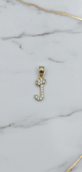 Dije Letra Inicial J con Corona y Zirconias en Oro Amarillo 10K (0.69g)