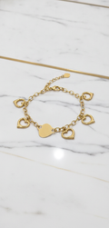 Manilla de Dijes de Corazones Colgantes en Oro Amarillo Sólido 14K (7") - 5.97g