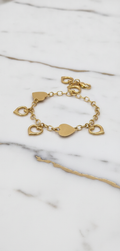 Manilla de Dijes de Corazones Colgantes en Oro Amarillo Sólido 14K (7") - 5.97g