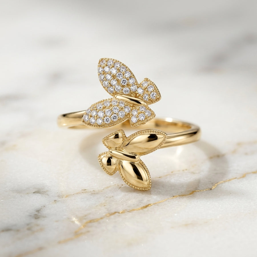 Anillo Doble Mariposa Bypass en Oro Amarillo 10K - 2.09g