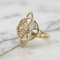 Anillo Nudo de Bruja Talismán Celta Oro Sólido 10K con Piedra 1.66g