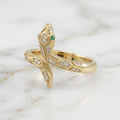 Anillo Serpiente Bvlgari Style Oro Sólido 10K con Esmeraldas y Circonias 1.78g