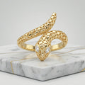 Anillo de Serpiente Abierto Calado con Ojos de Circonia Marquesa en Oro Amarillo 10K - 1.68g