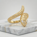 Anillo de Serpiente Abierto Calado con Ojos de Circonia Marquesa en Oro Amarillo 10K - 1.68g
