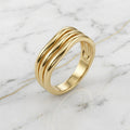 Anillo Triple Ola Ondulado Oro Sólido 10K Pulido Espejo 2.72g