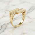 Anillo Arquitectónico Doble Barra Oro Sólido 10K con Piedras 1.79g