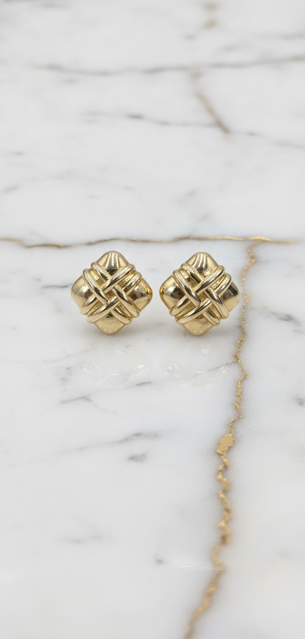 Aretes Cuadrados Tejido Entrelazado en Oro Amarillo 10K - 3.06g