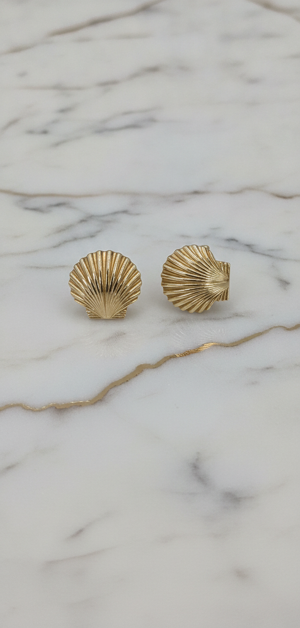 Aretes de Concha Marina Acanalada en Oro Amarillo 10K - 3.15g