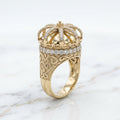 Anillo Corona Imperial de Hombre con Piedras Blancas en Oro 10K - 16.97g