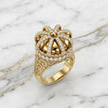 Anillo Corona Imperial de Hombre con Piedras Blancas en Oro 10K - 16.97g