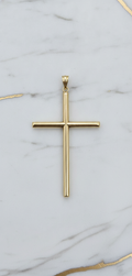 Dije Cruz Tubular Cilíndrica Lisa Minimalista en Oro Amarillo 10K (1.72g)