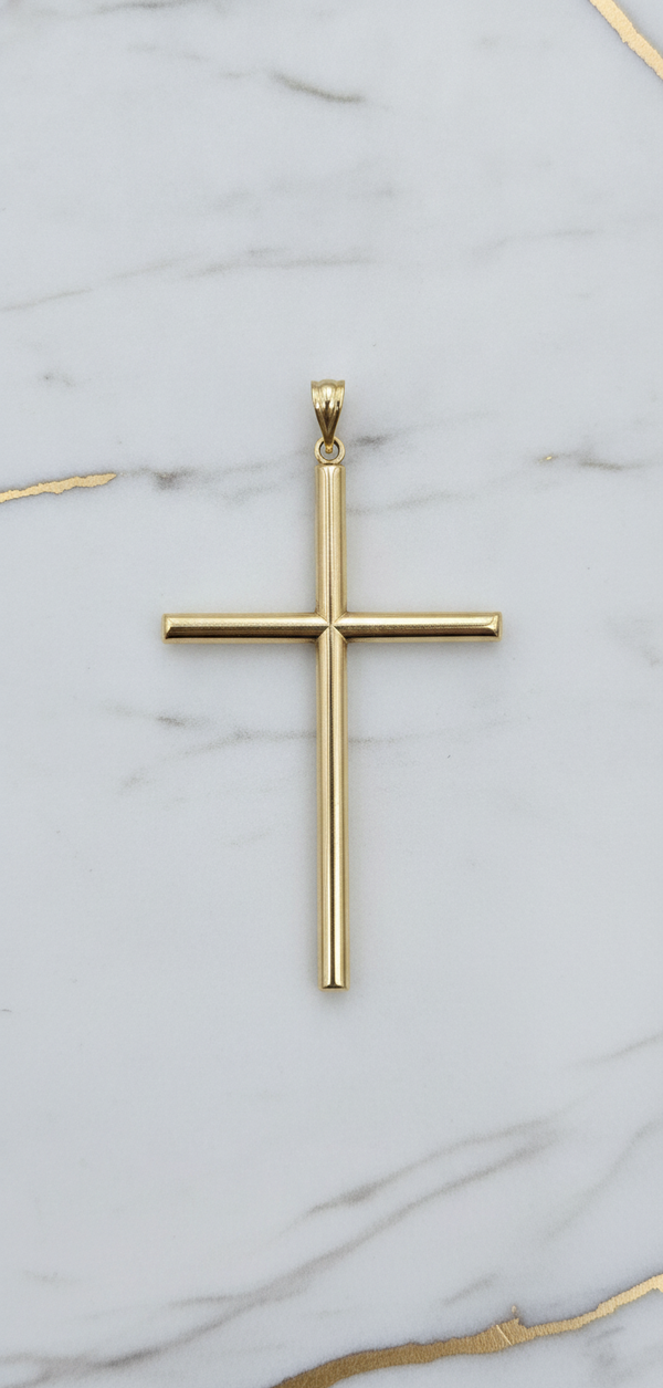Dije Cruz Tubular Cilíndrica Lisa Minimalista en Oro Amarillo 10K (1.72g)