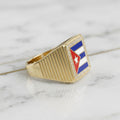 Anillo Bandera de Cuba de Hombre con Piedras Blancas en Oro 10K - 4.73g