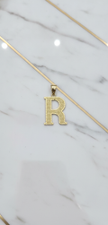 Dije Letra Inicial R Tallada con Rosetas y Borde Diamantado en Oro Amarillo 10K (2.26g)