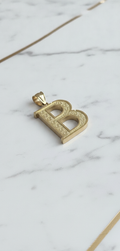 Dije Letra Inicial B Tallada con Rosetas y Borde Diamantado en Oro Amarillo 10K (2.29g)