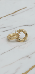 Aretes Argollas Torcidas Nevadas Compactas (1x5mm) en Oro Amarillo 10K - 2.15g