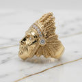 Anillo Cacique Indio de Hombre con Piedras Blancas en Oro 10K - 18.75g