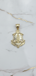 Dije Escudo Barroco de San Lázaro en Relieve con Rayos Diamantados en Oro Amarillo 10K (11.30g)
