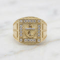 Anillo Ancla Marina de Hombre con Piedras Blancas en Oro 10K Talla 10.5 - 5.75g