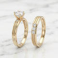 Dúo de Anillos de Compromiso y Boda con Canal Milgrain y Solitario en Oro Sólido 10K (Talla 7) - 3.05g