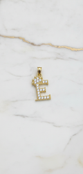 Dije Letra Inicial E con Corona y Zirconias en Oro Sólido Amarillo 10K (1.70g)