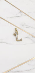 Dije Letra Inicial L con Corona y Zirconias en Oro Sólido Amarillo 10K (1.31g)