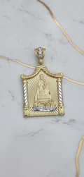 Dije Retablo de la Virgen de la Caridad del Cobre con Columnas Salmónicas en Oro Sólido Bicolor 10K (9.47g)