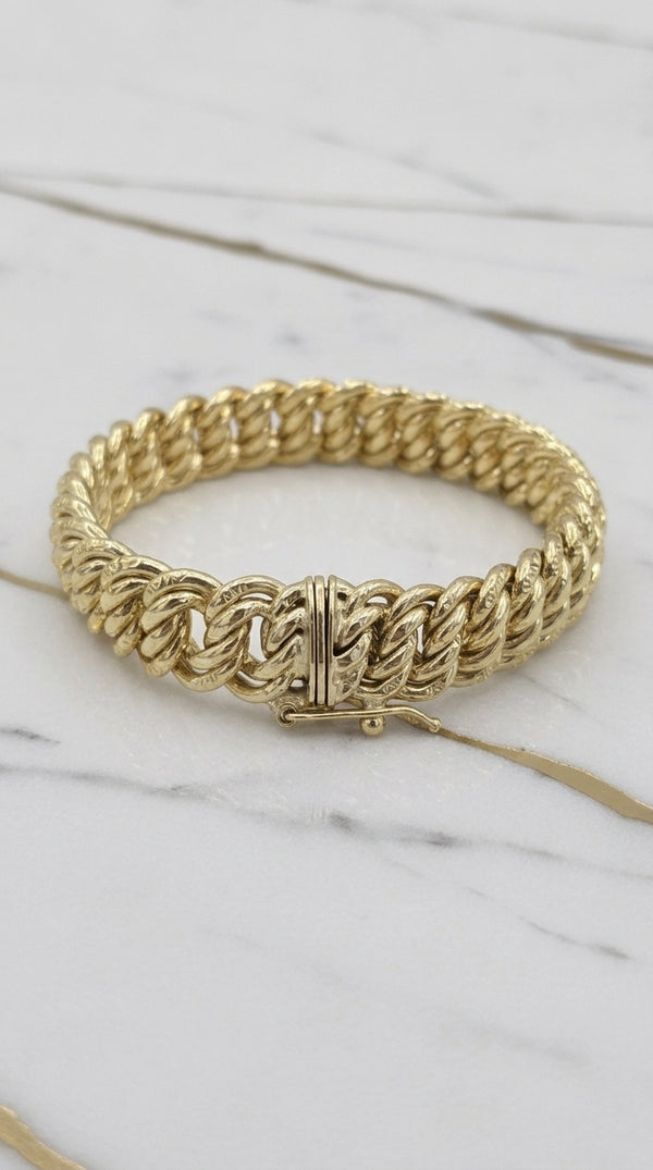Manilla Tejido Doble Eslabón Trenzado Princess Cut en Oro 10K (7.5") - 15.00g