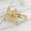 Anillo Mariposa Filigrana Calada Oro Sólido 10K Talla 7 2.25g