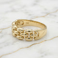 Anillo Eslabones Ovalados Abombados de Triple Hilera en Oro Amarillo 10K Sólido (Talla 9.5) - 2.66g