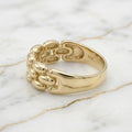 Anillo Eslabones Ovalados Abombados de Triple Hilera en Oro Amarillo 10K Sólido (Talla 9.5) - 2.66g